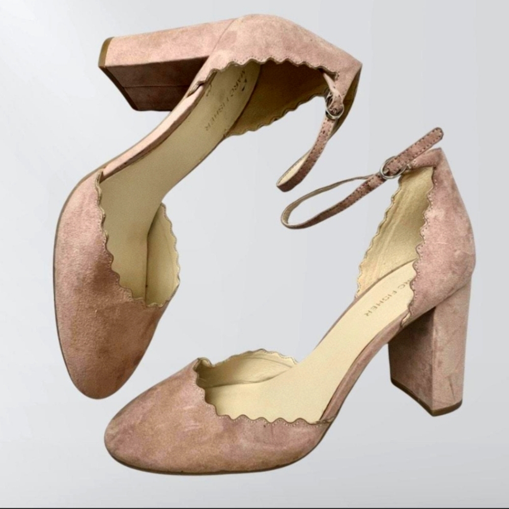 Marc Fisher Sahar Suede Scalloped D'Orsay Pumps